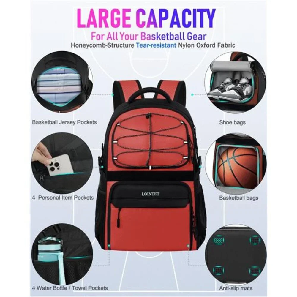 New Basketball Bag Backpack with Ball Holder Shoes Compartment, Large Basketball